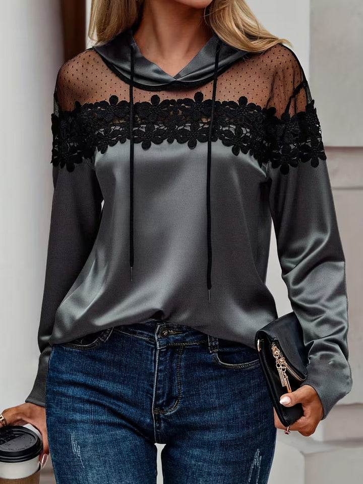 Miraella - Elegant Lace Mesh Hooded Top