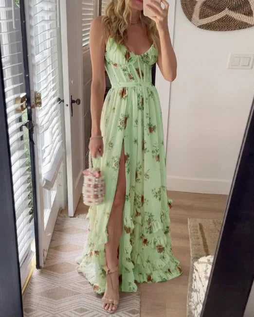 Vincena - Floral Maxi Dress With Ruffle Hem