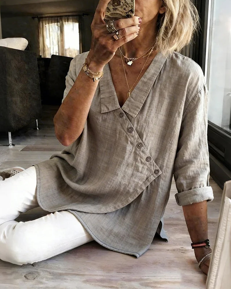 Ritienne - Comfortable Blouse With Collar And Asymmetrical Button