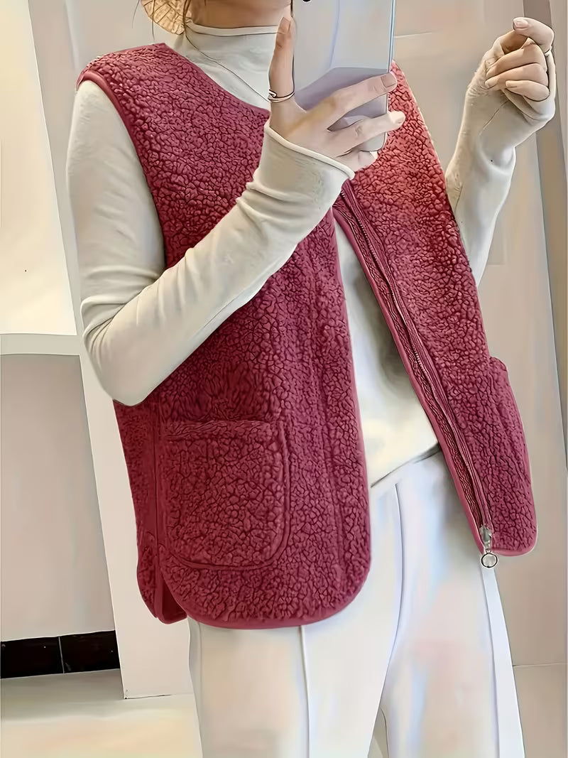 Laviis - Plush Fleece Vest With Pockets