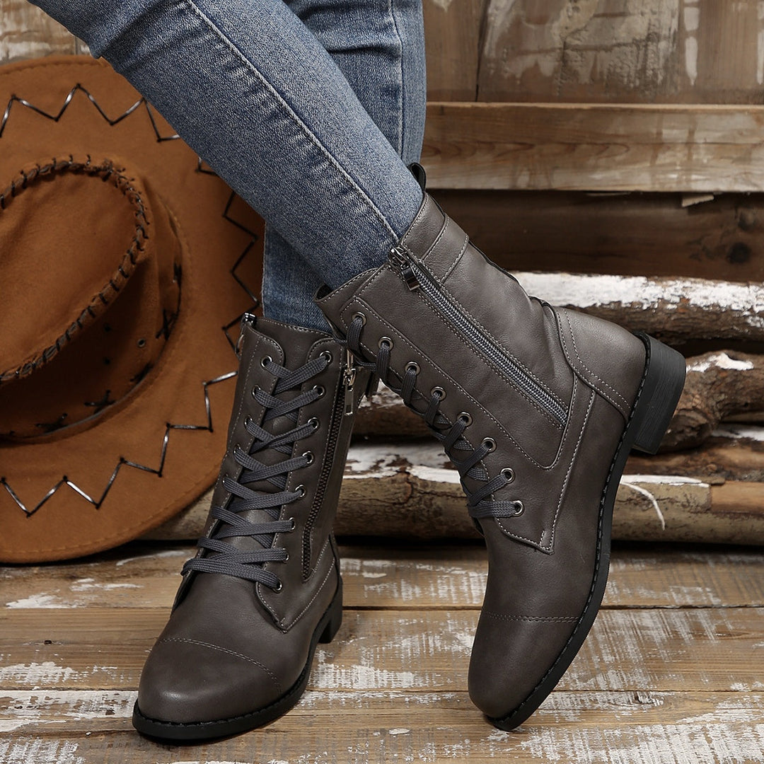 Kareema - Comfortable Side Zipper Leather Boots