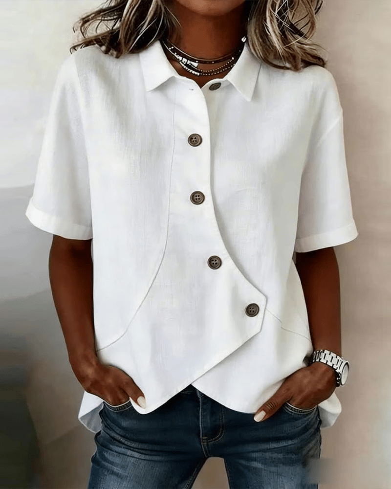 Gulana - Button Shirt With Curved Front Hem