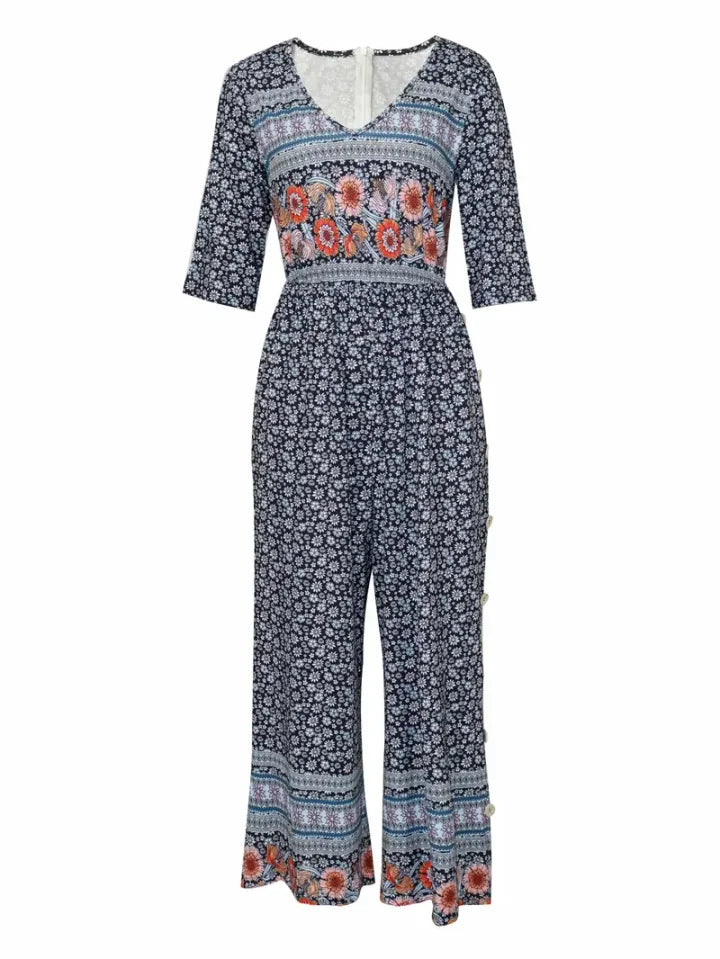 Nerina - Vintage Boho Jumpsuit With Floral Print