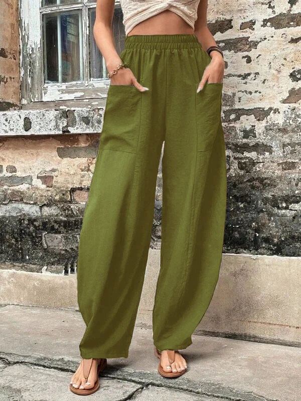 Salomee - Elastic Loose Pants With Pockets