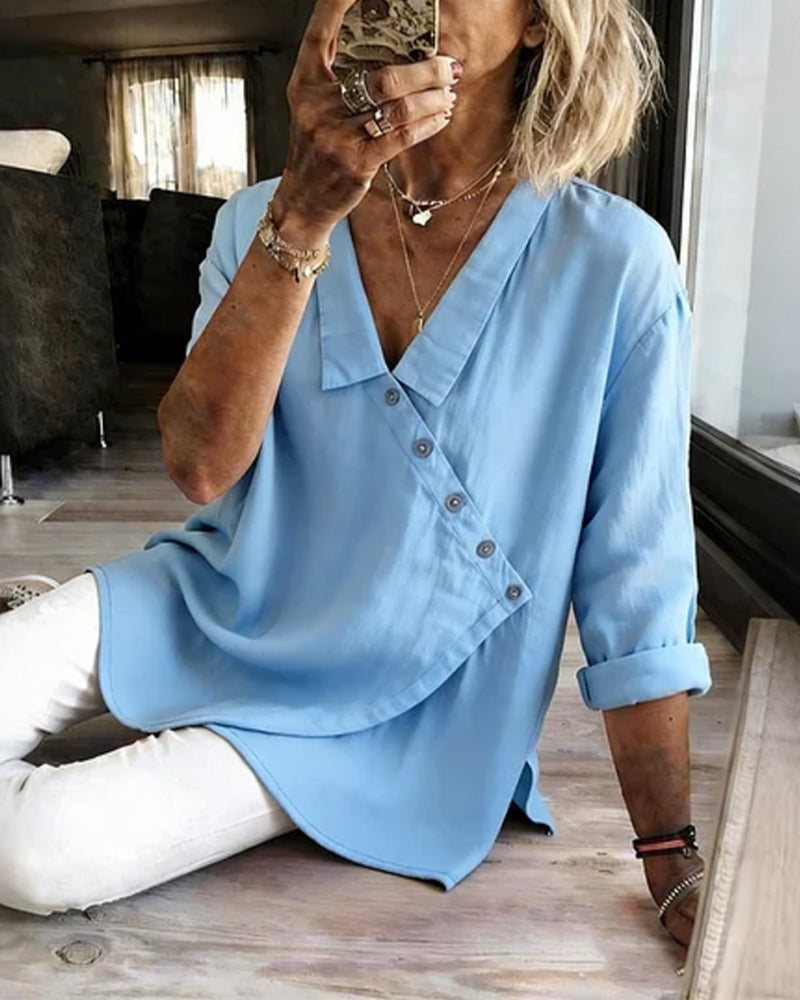 Ritienne - Comfortable Blouse With Collar And Asymmetrical Button