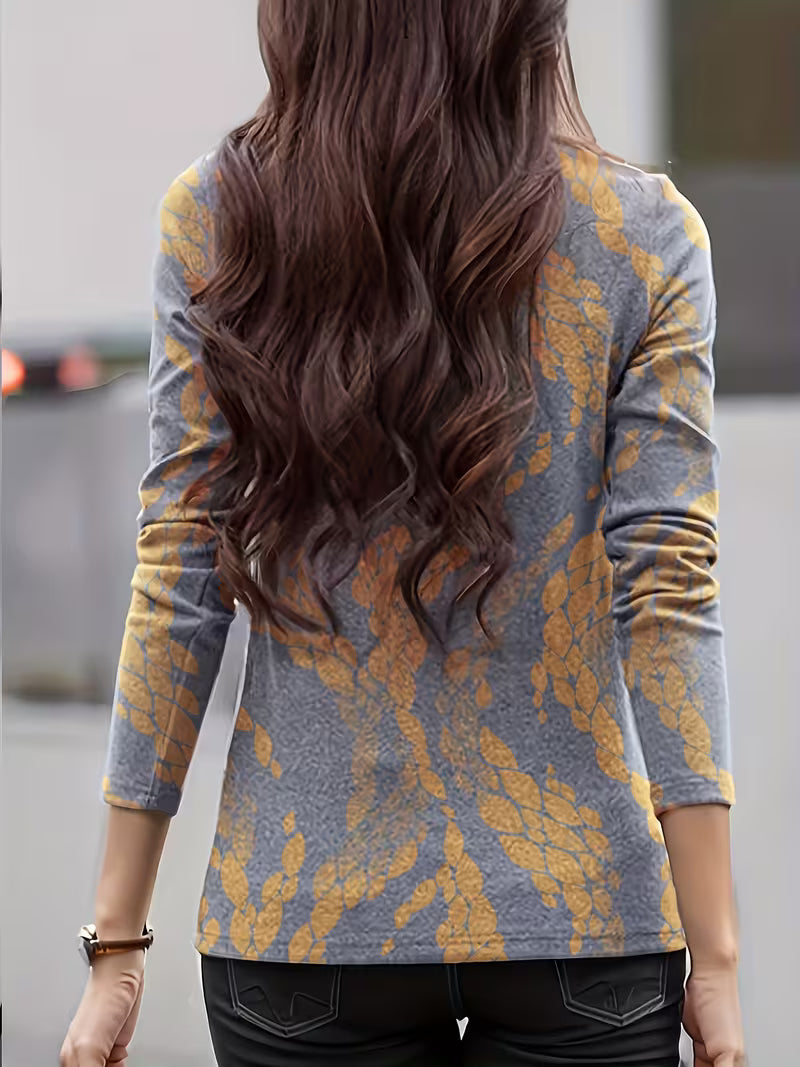 Gwenine - Floral Print Mock Neck Top