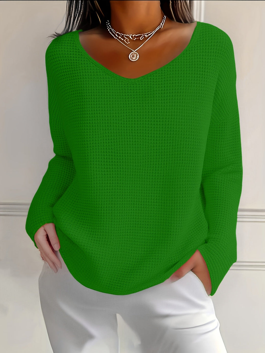 Imogurette - Waffle Long Sleeve V-Neck Shirt