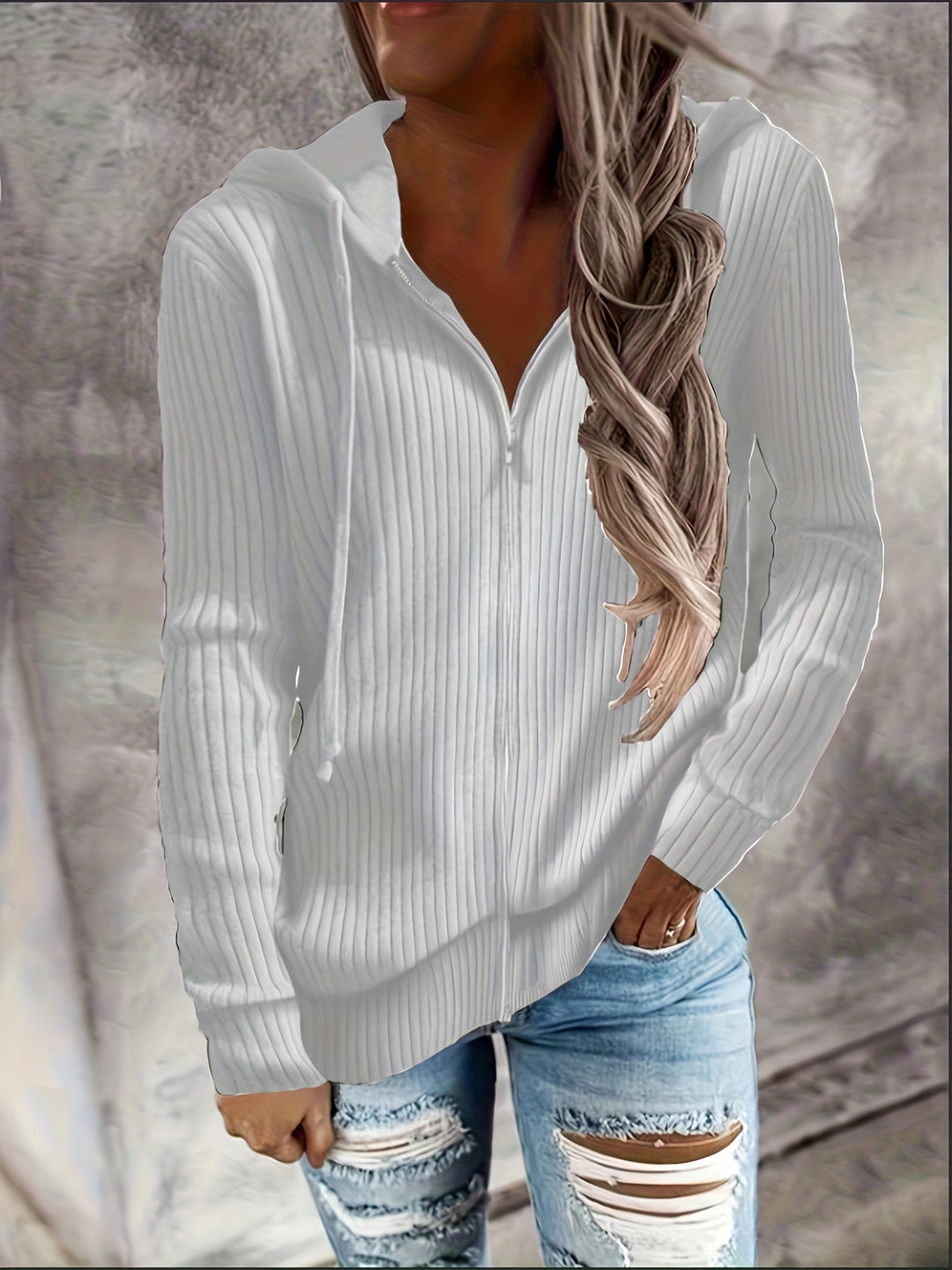 Moira - Long Sleeve Zip Up Drawstring Hoodies