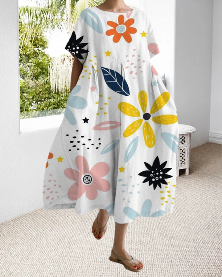Ruzana - Loose Printed Dress With Short Sleeves