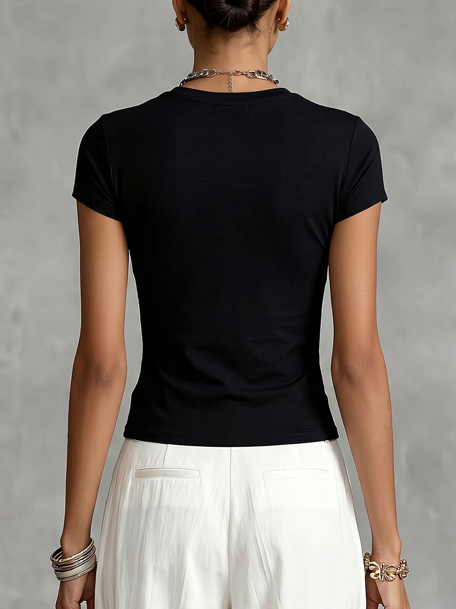 Lunessa - Crew-Neck T Shirt With Two-Tone Floral Print