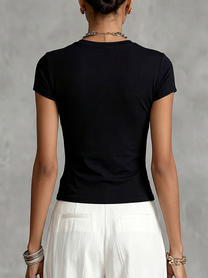 Lunessa - Crew-Neck T Shirt With Two-Tone Floral Print
