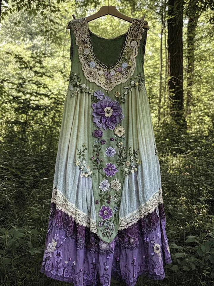 Evabella - Patchwork Art Linen Tank Dress