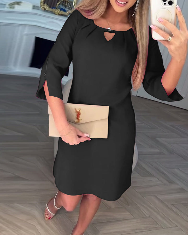 Kamelia - Keyhole Slit Sleeve Mini Dress