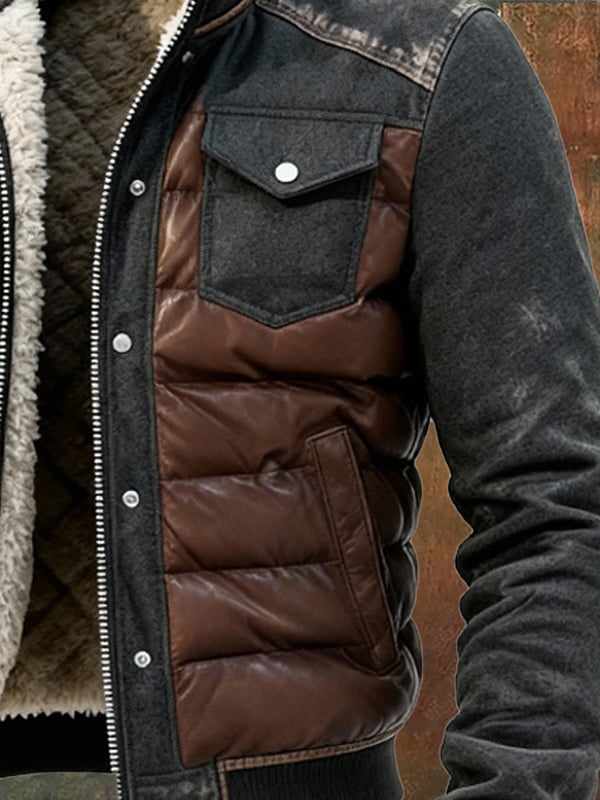 Esposito - Retro Quilted Patchwork Outdoor Jacket With Zipper