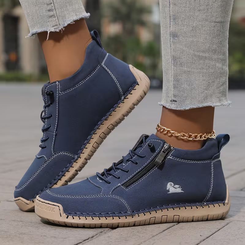 Echogrid - Lace-Up Zip Sneakers with Contrast Stitching
