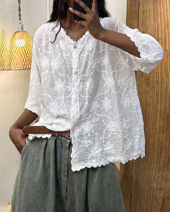 Florenira - Lace Blouse With Three-Quarter Sleeves