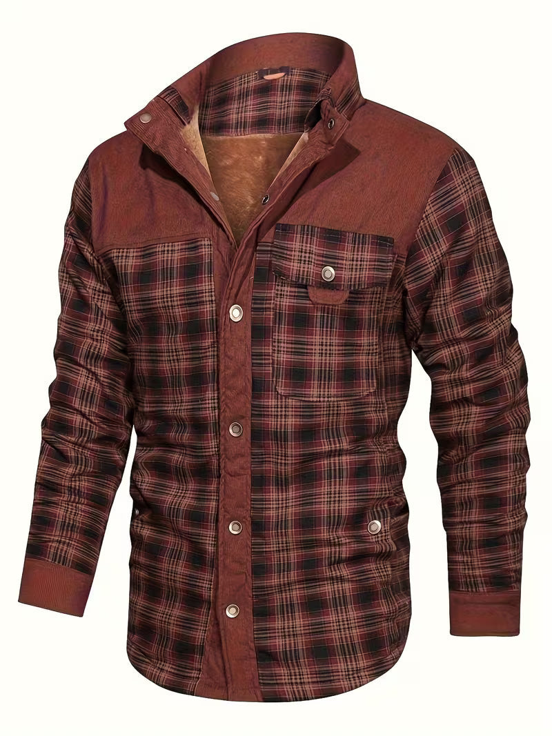 Fayeetta - Plush Lined Lapel Plaid Jacket
