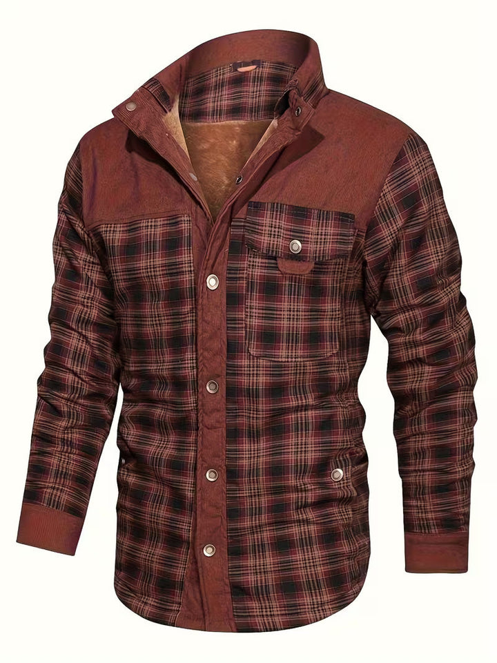Fayeetta - Plush Lined Lapel Plaid Jacket