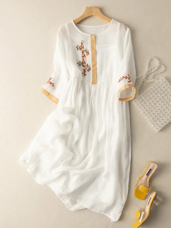 Ruth - Cotton And Linen Embroidered Dress