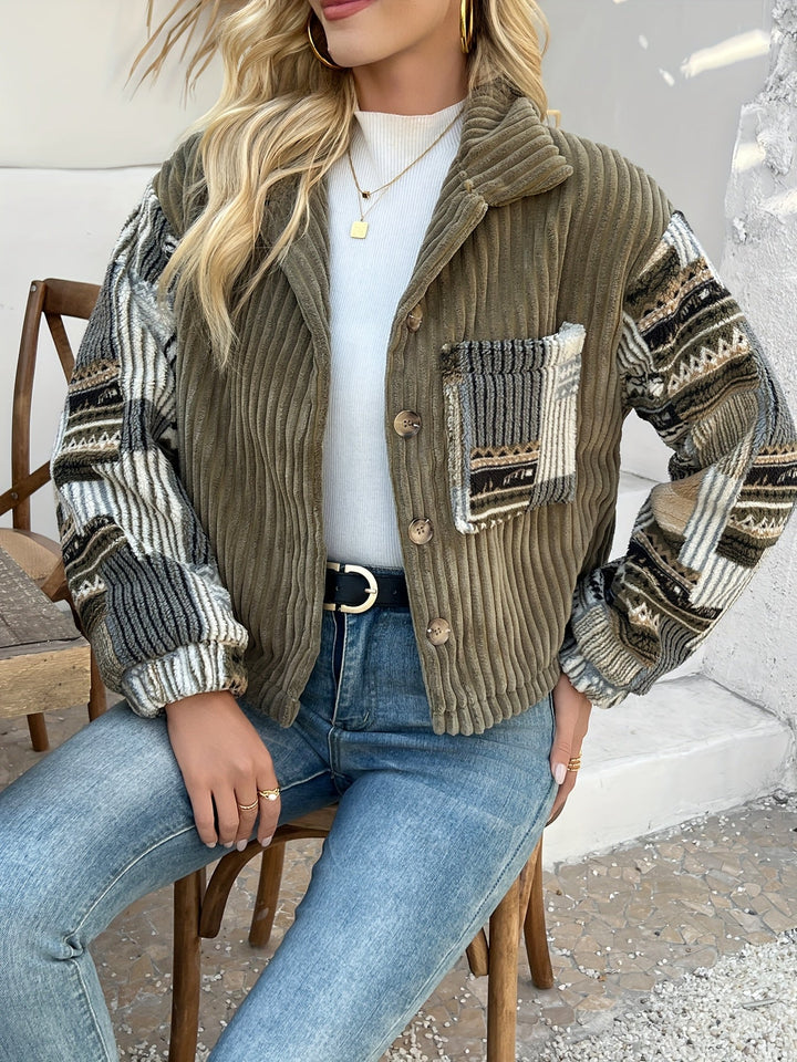 Laureays - Lapel Collar Long Sleeve Button Jacket