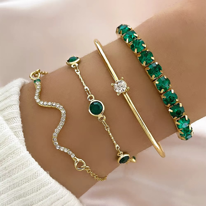 Miray - Emerald Crystal and Gold Bracelet 4-Piece Set