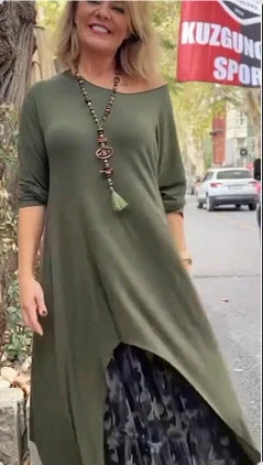 Sunitya - Casual Irregular Hem Long Sleeve Dress