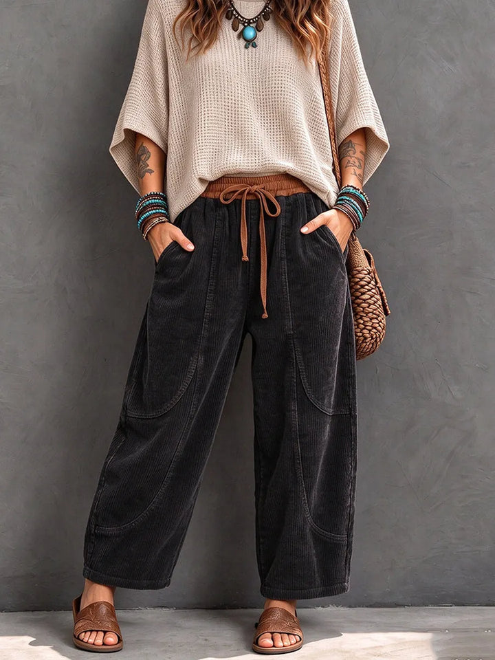 Serette - Casual Corduroy Pants With Elastic