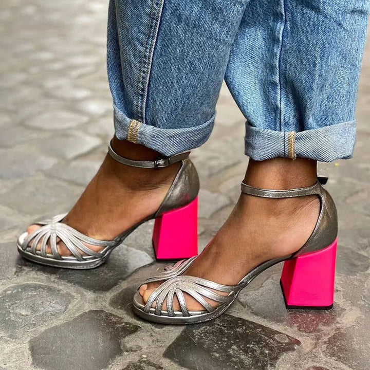 Naelle - Shiny Sandals With Chunky Heel