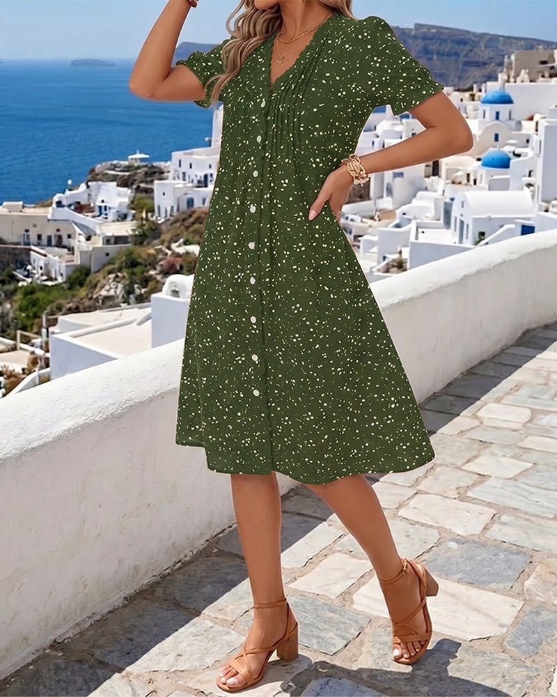 Dayma - Floral V-Neck Button Front Dress