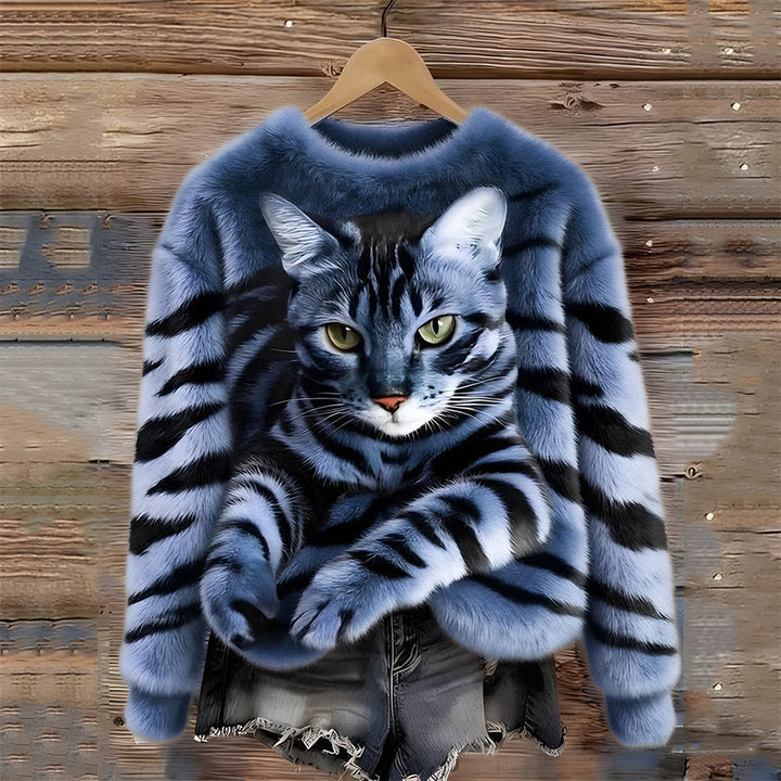 Melietta - Faux Fur Sweater With Cat Print
