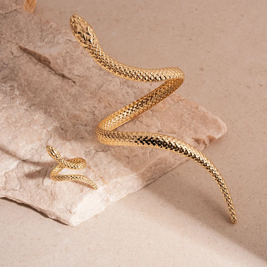 Zevella - Sculpted Snake Wrap Bracelet and Ring Set
