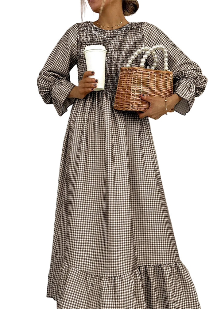 Helenee - Checked Maxi Dress With Round Neck