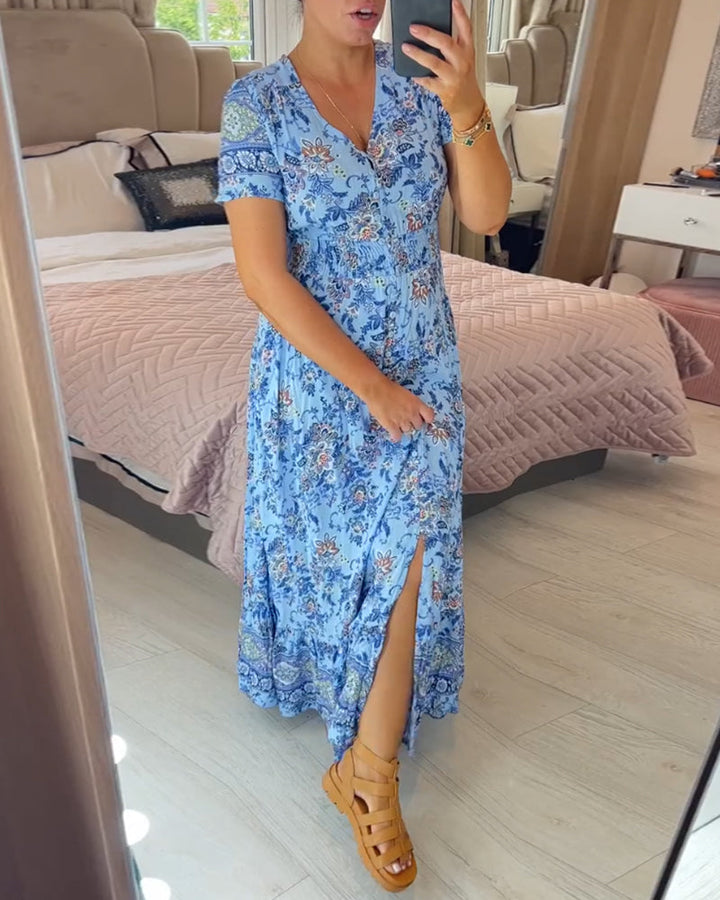 Wibia - Floral Print V-Neck Dress