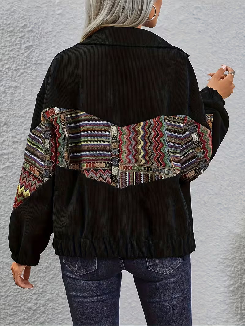 Amalenine - Jacket with Multicolor Geometric Patchwork and Lapels