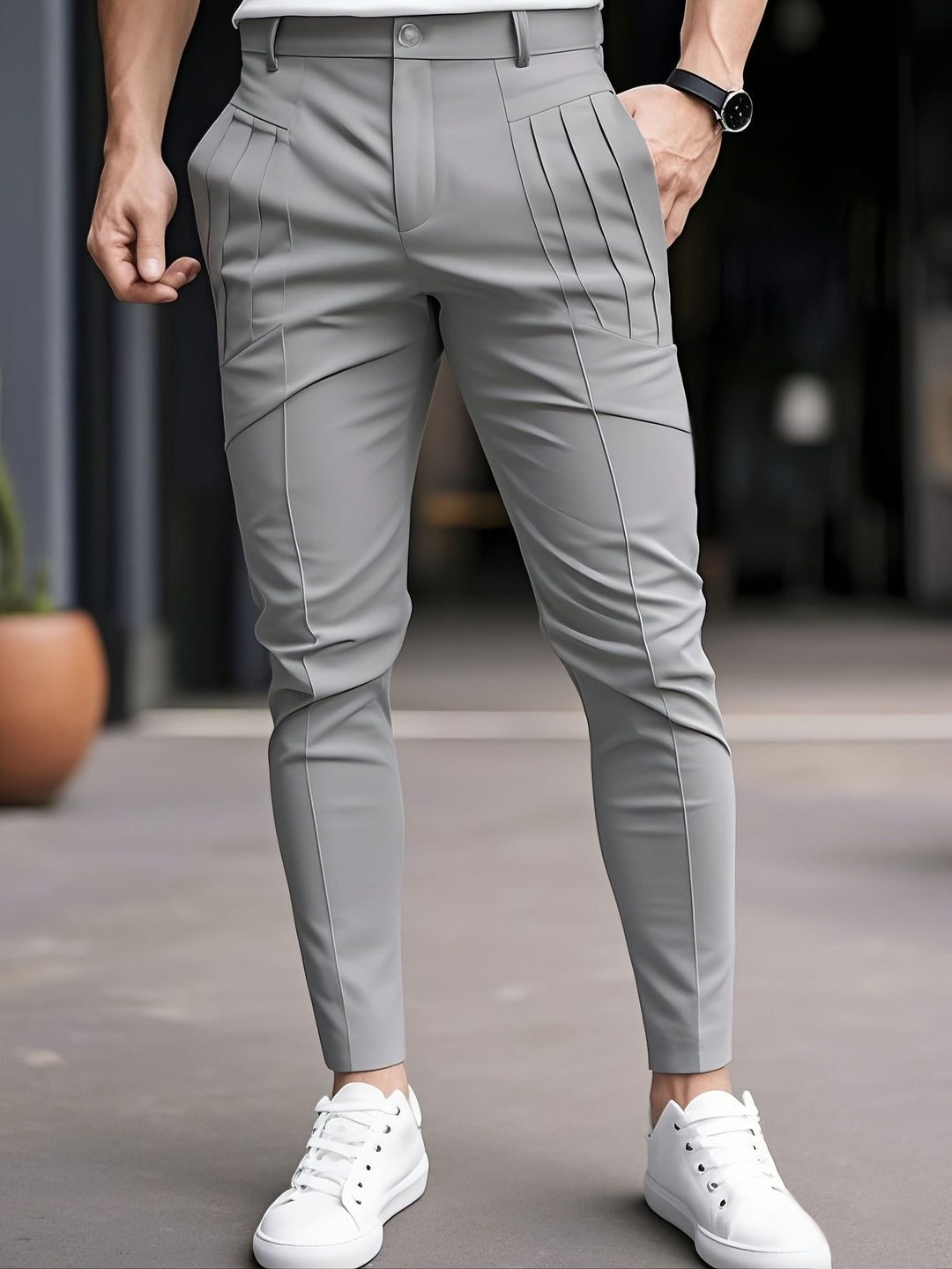 Lucier - Casual Slim Fit Pleated Pant Slant Pocket