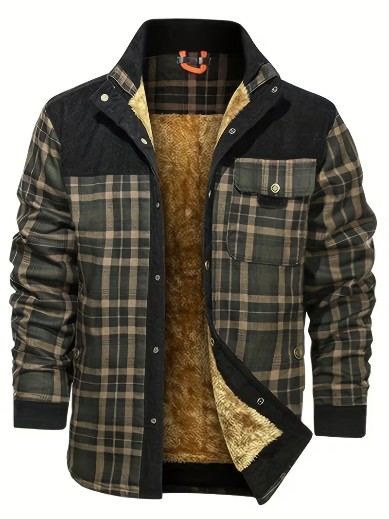 Fayeetta - Plush Lined Lapel Plaid Jacket