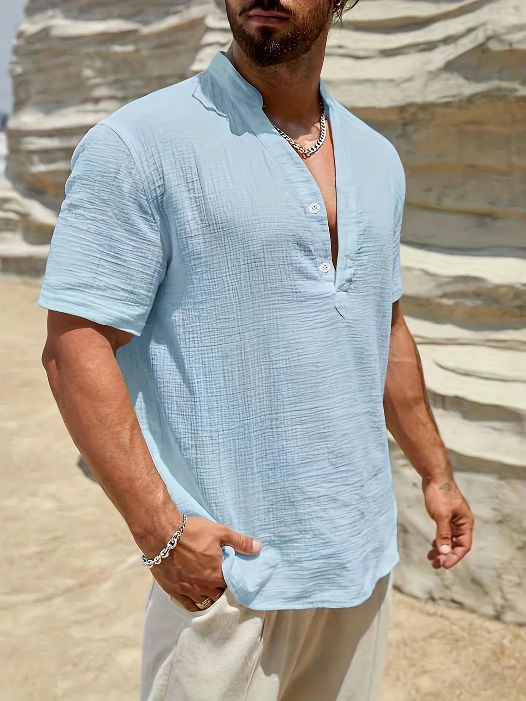 Sancho - Elegant Summer Shirt With Stand Collar