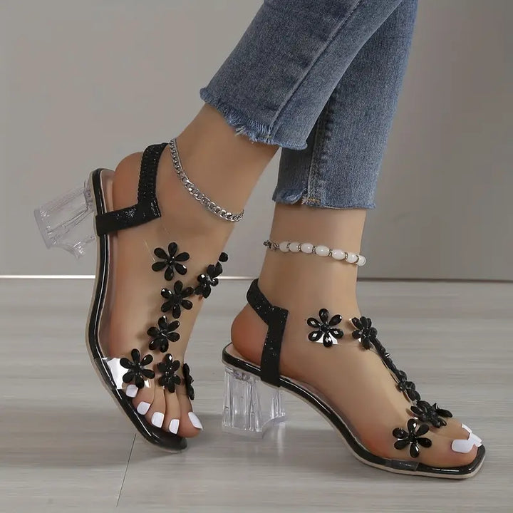 Graciela - High Heeled Sandals With Floral Crystals
