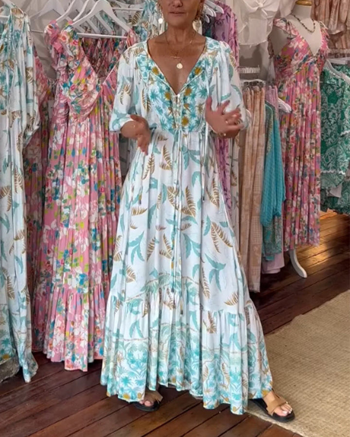 Minea - Long Dress With Leaf Print