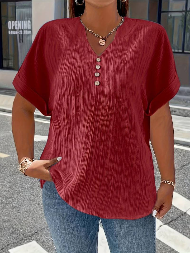Lakmali - Textured Short Sleeve Top With V-Neck