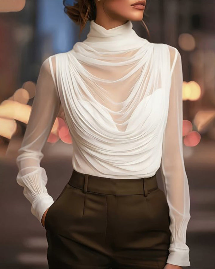 Jazmin - Sheer Draped High Neck Blouse