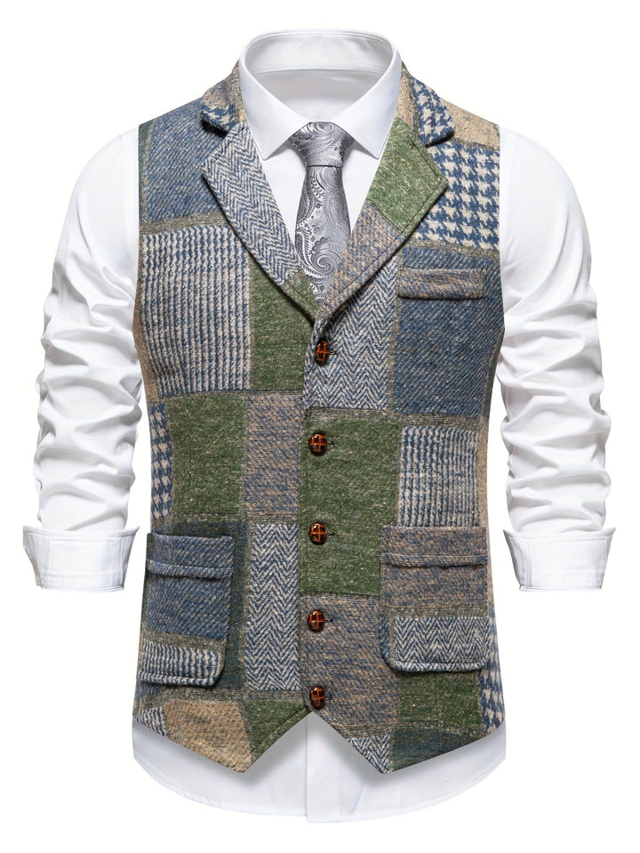 Hartin - Vintage Lapel Suit Vest With Pocket