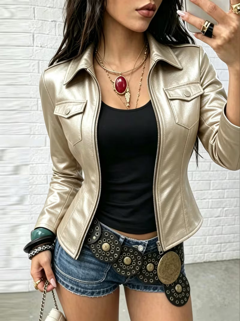 Celita - Leather Jacket With Front Pockets