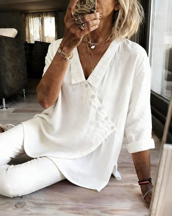Ritienne - Comfortable Blouse With Collar And Asymmetrical Button