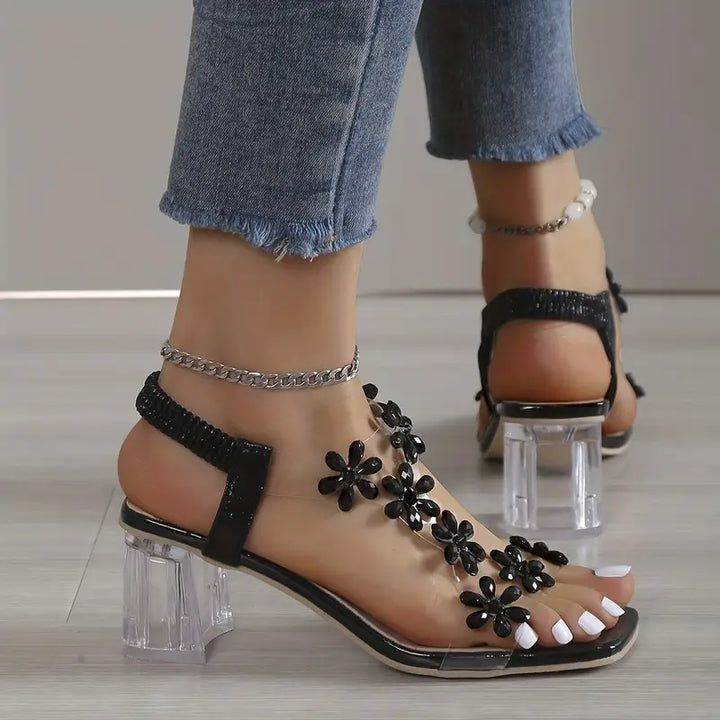 Graciela - High Heeled Sandals With Floral Crystals