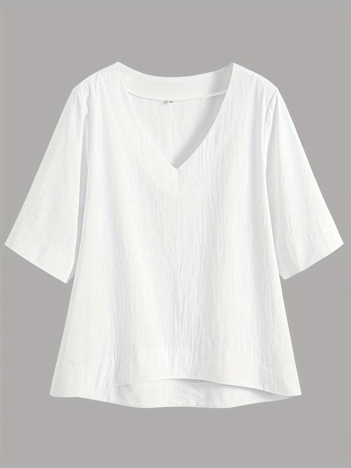 Mattea - Casual Loose Fitting Top With V Neck