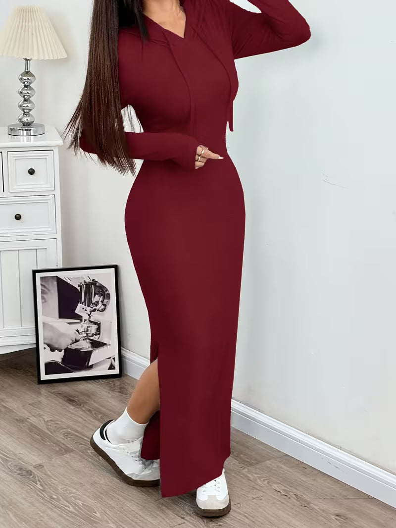 Valeia - Long Sleeve Maxi Dress With Hood