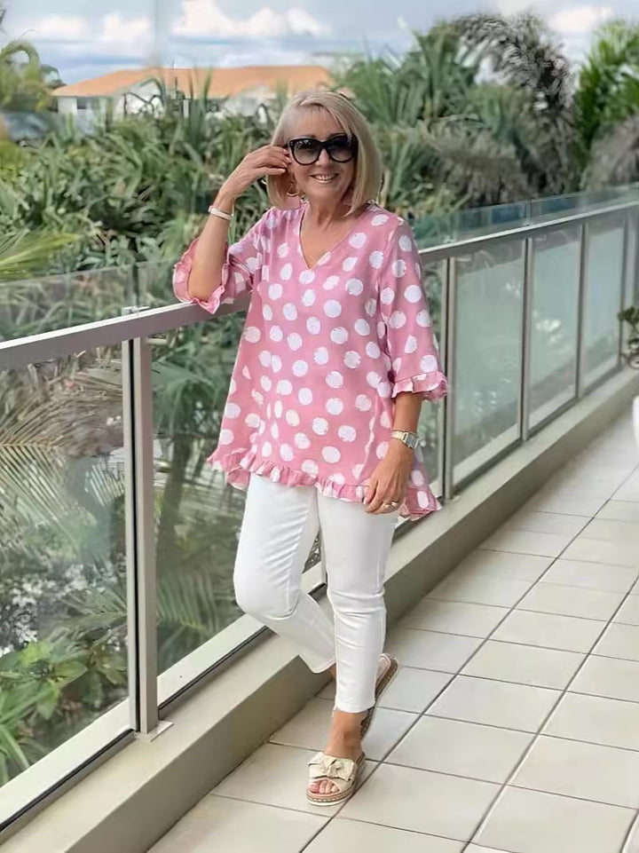Rosi - V Neck Printed Cotton Top