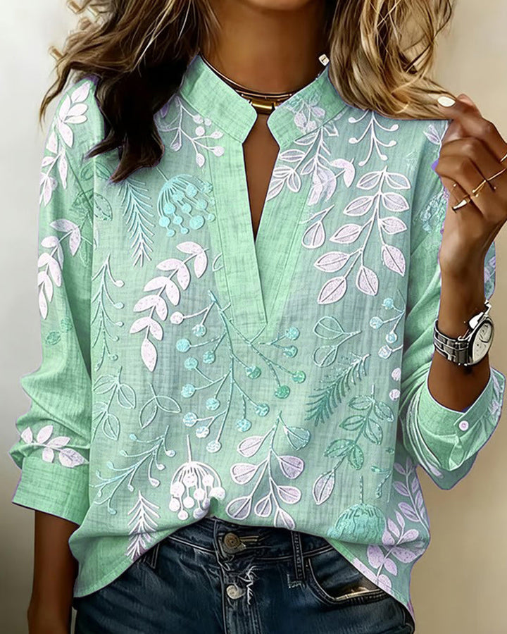 Adanna - Floral Pattern Blouse With High Neck