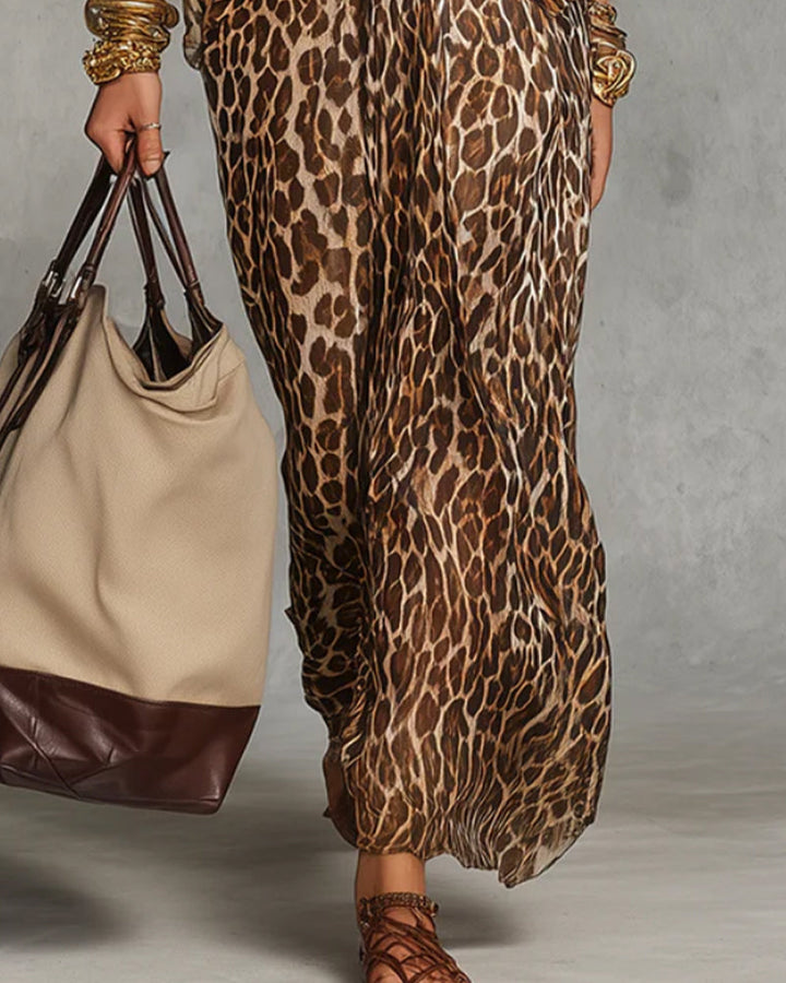 Maelenna - Leopard Print Twist Front Maxi Dress